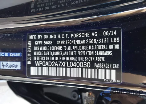 2015 Porsche Panamera E-Hybrid S from USA, damaged, VIN WP0AD2A7XFL040030